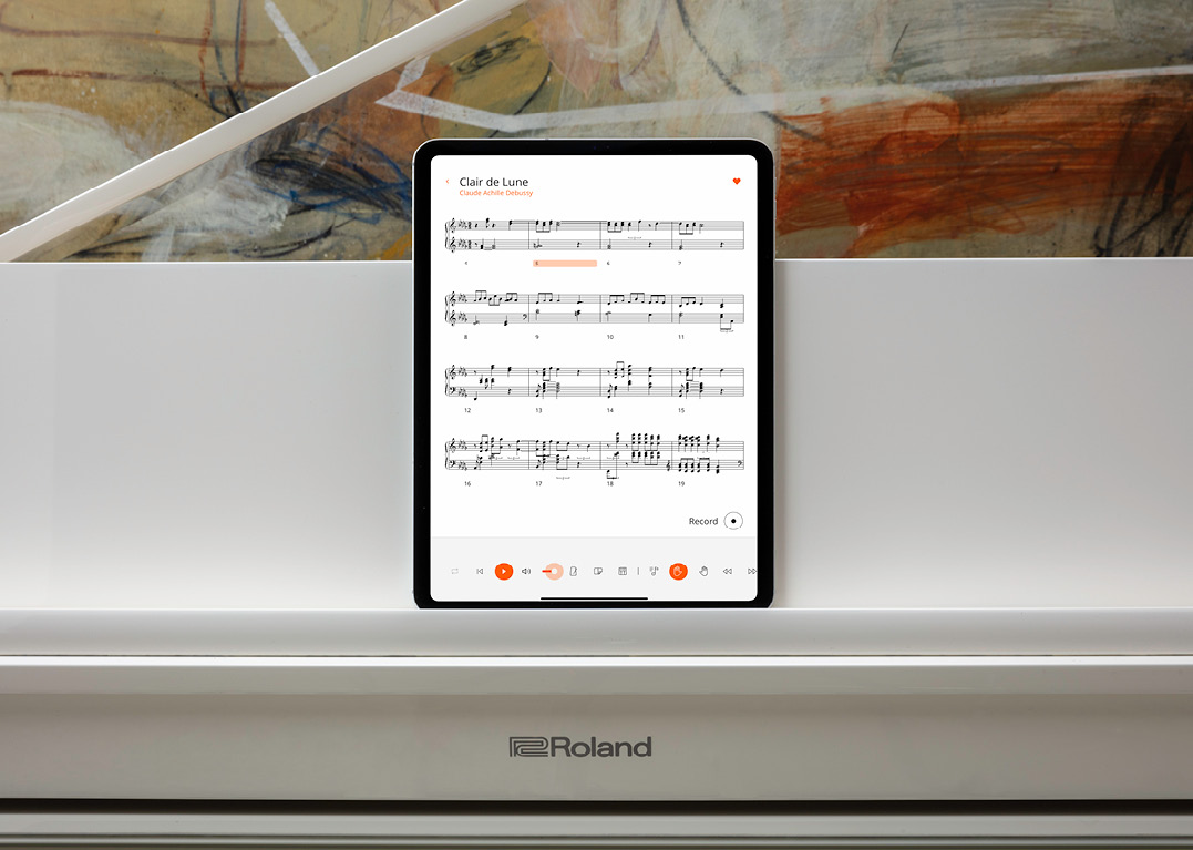 Ứng dụng Roland Piano App — bản nhạc và luyện tập