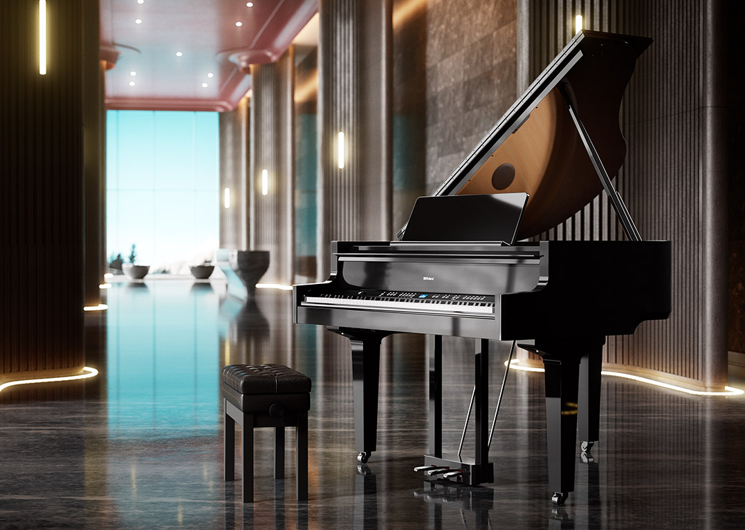 Roland GP-9M đặt tại sảnh khách sạn sang trọng